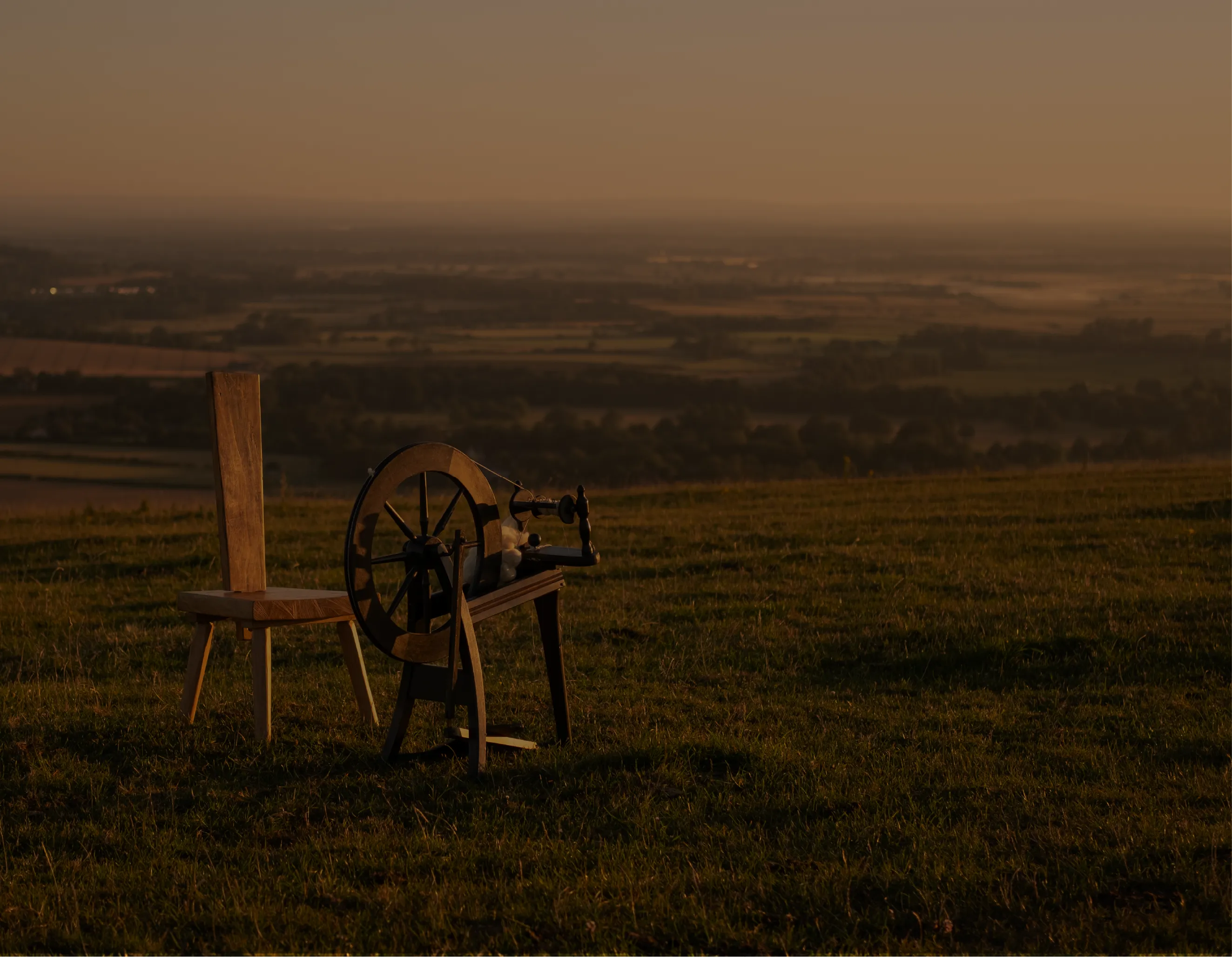 A spinning wheel in a field.